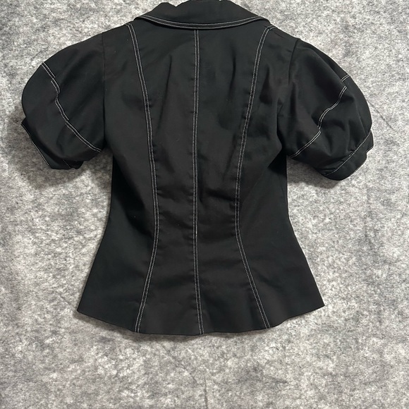 Betsey Johnson Jacket Top Peplum Black 2 Short Sleeves Buttons Retro Classic - Picture 2 of 12